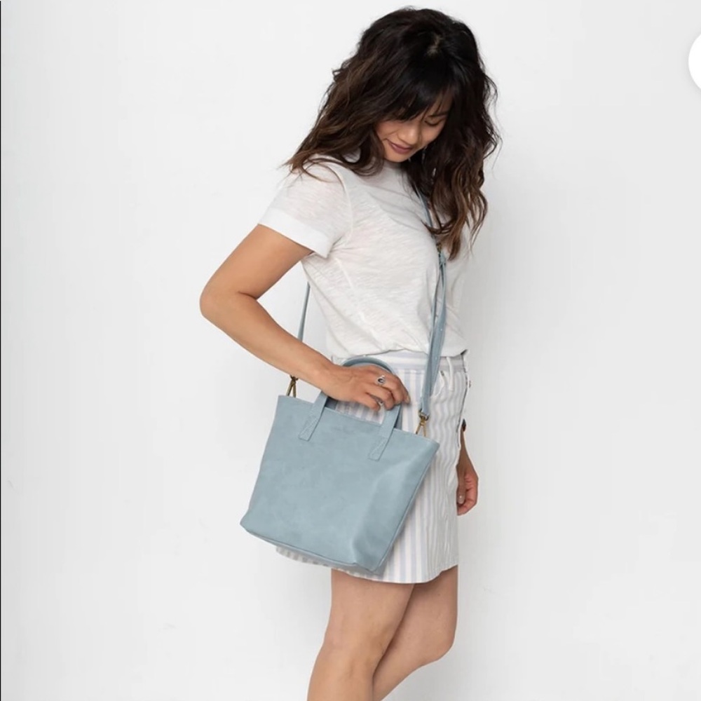 FAWN DESIGN MINI TOTE IN LIGHT BLUE NEW WITH DUST BAG